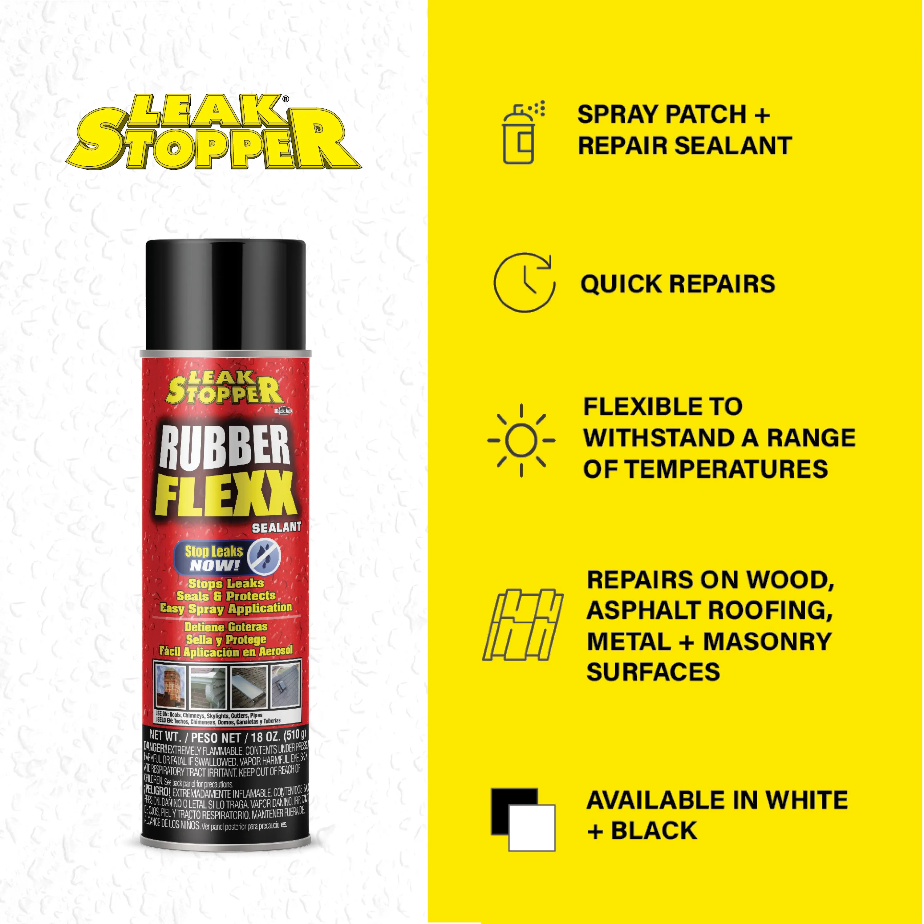 Rubber Flexx Leak Repair & Sealant Spray 18 Oz 100 % Flexible Seal Waterproof