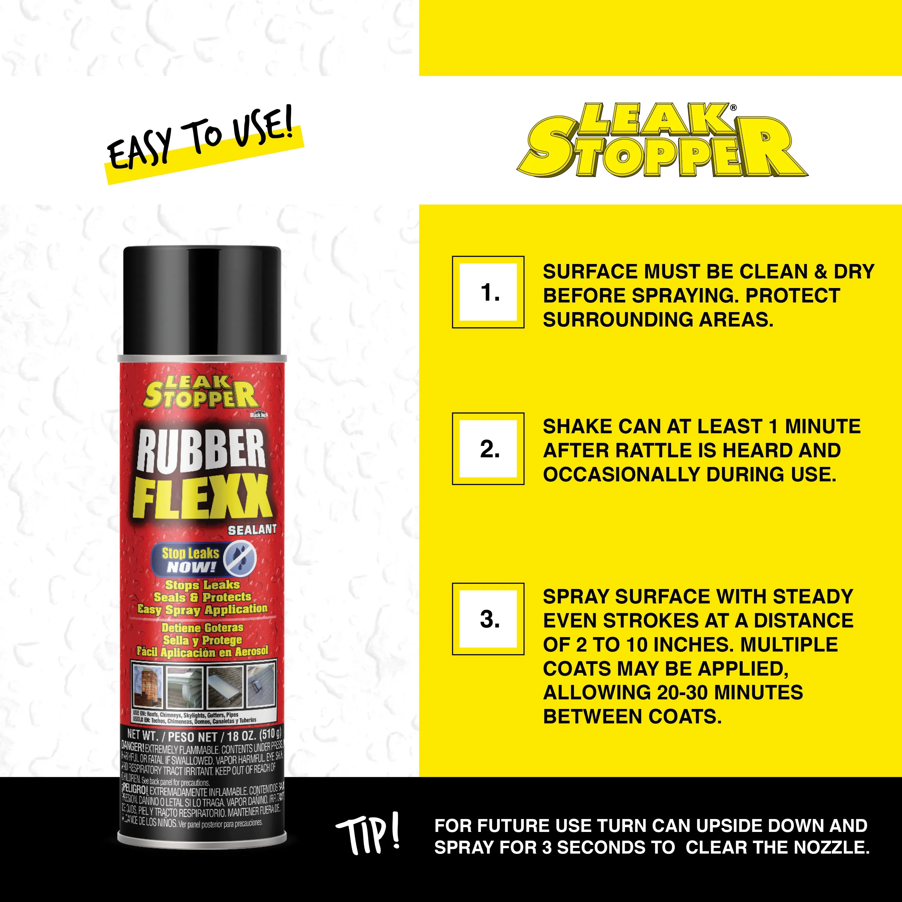 Rubber Flexx Leak Repair & Sealant Spray 18 Oz 100 % Flexible Seal Waterproof