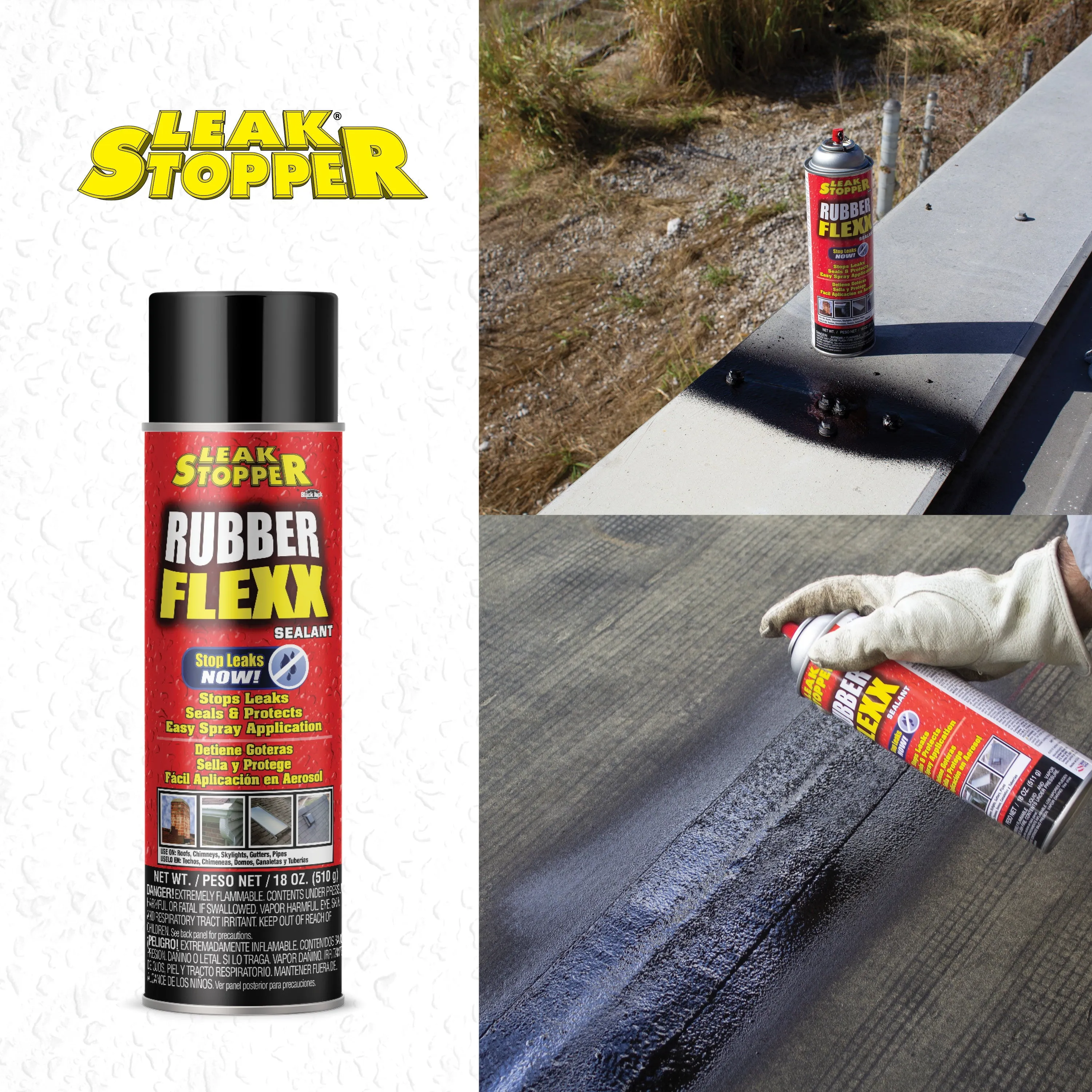 Rubber Flexx Leak Repair & Sealant Spray 18 Oz 100 % Flexible Seal Waterproof