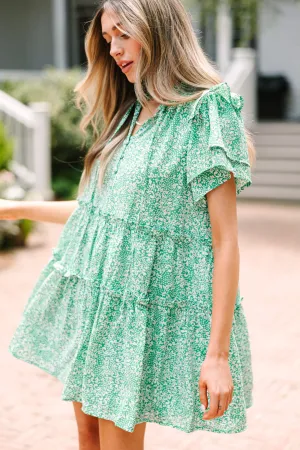 See You There Green Ruffled Mini Dress