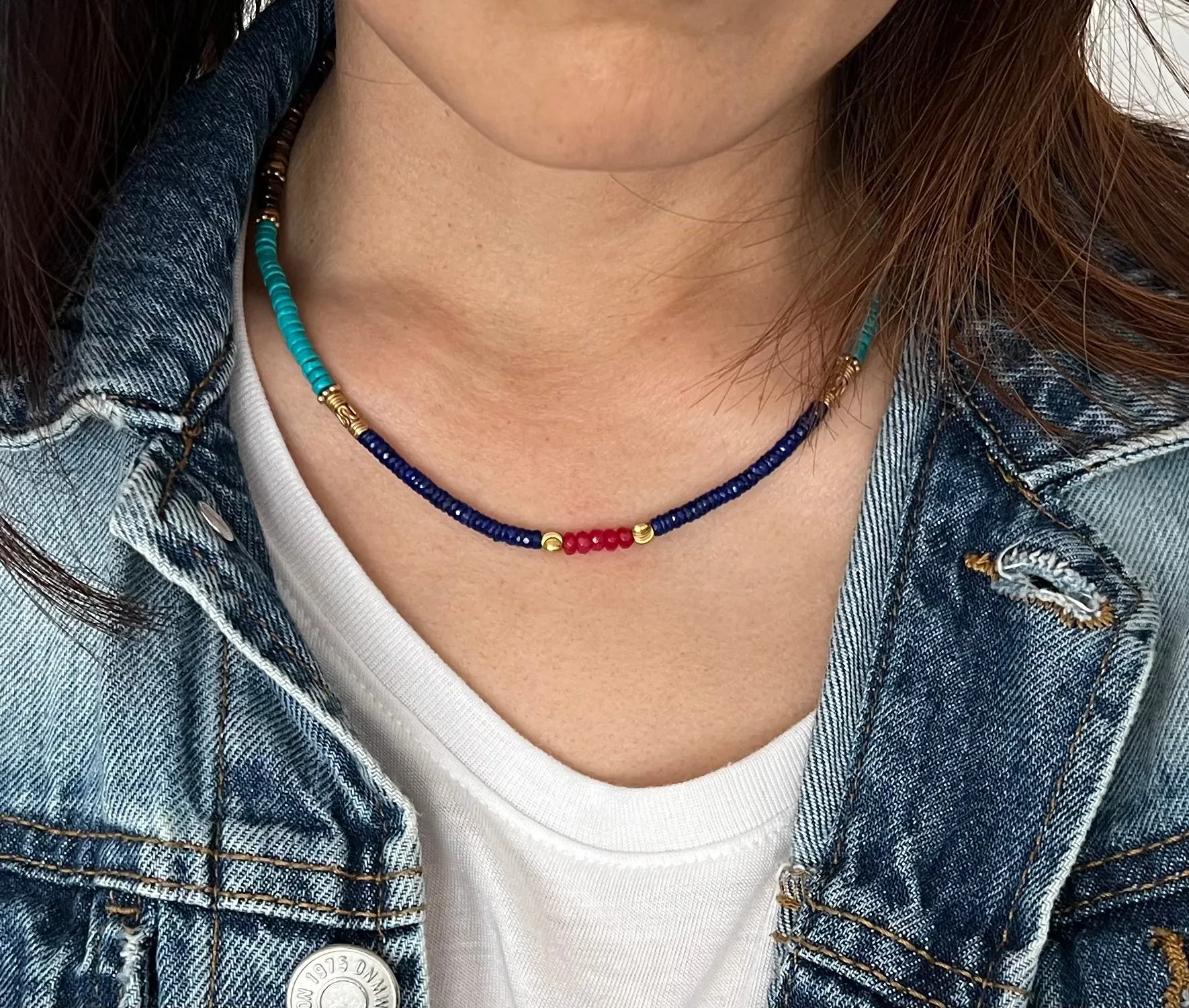 Semi Precious Gemstone Multi Colored Stone Necklace
