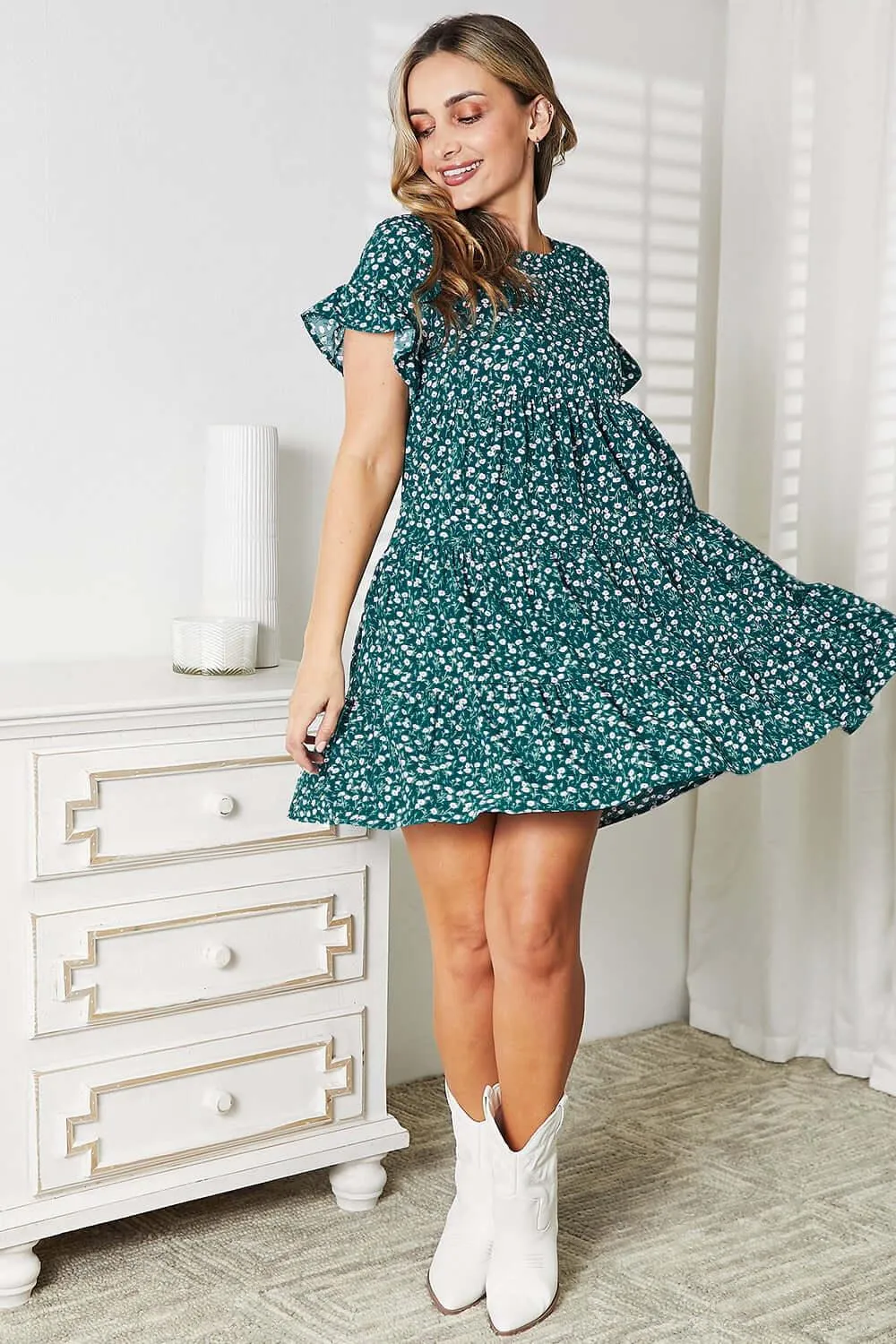 Short Flounce Sleeve Tiered Dress – Chic, Flowy, and Perfect for Every Occasion