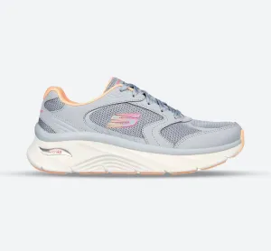 Skechers 149686 Relaxed Fit Arch Fit D'lux Sneakers für Damen mit weiter Passform - Grau/Koralle