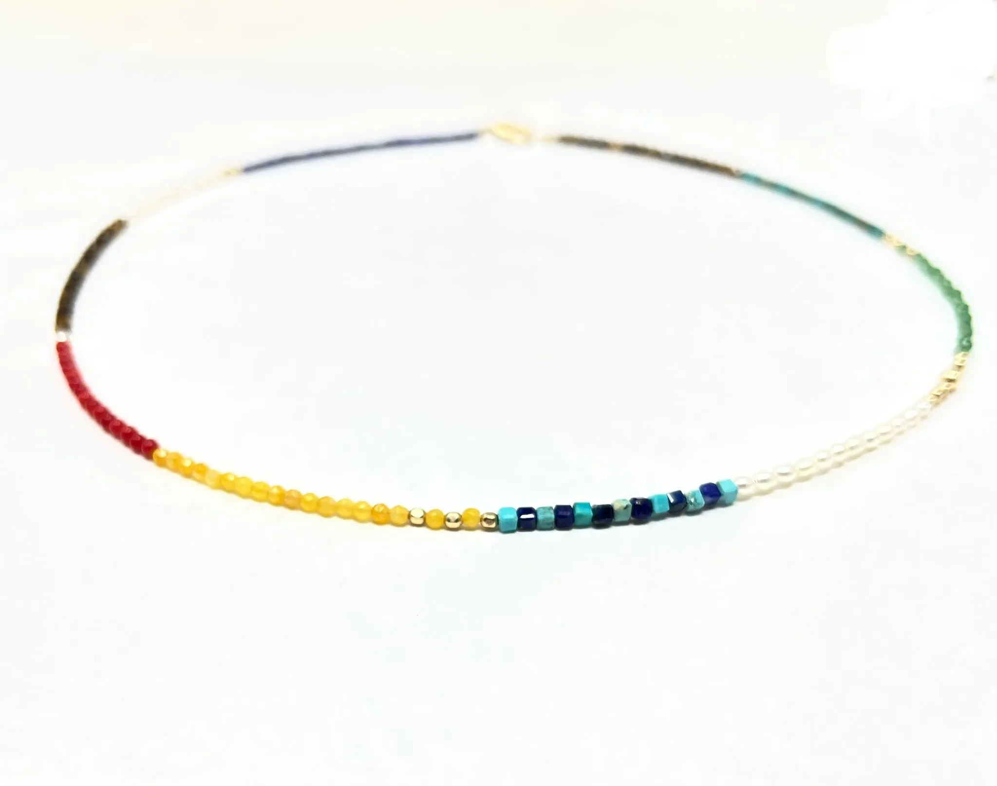Small Semi Precious Gemstone Multi Colored Stone Necklace
