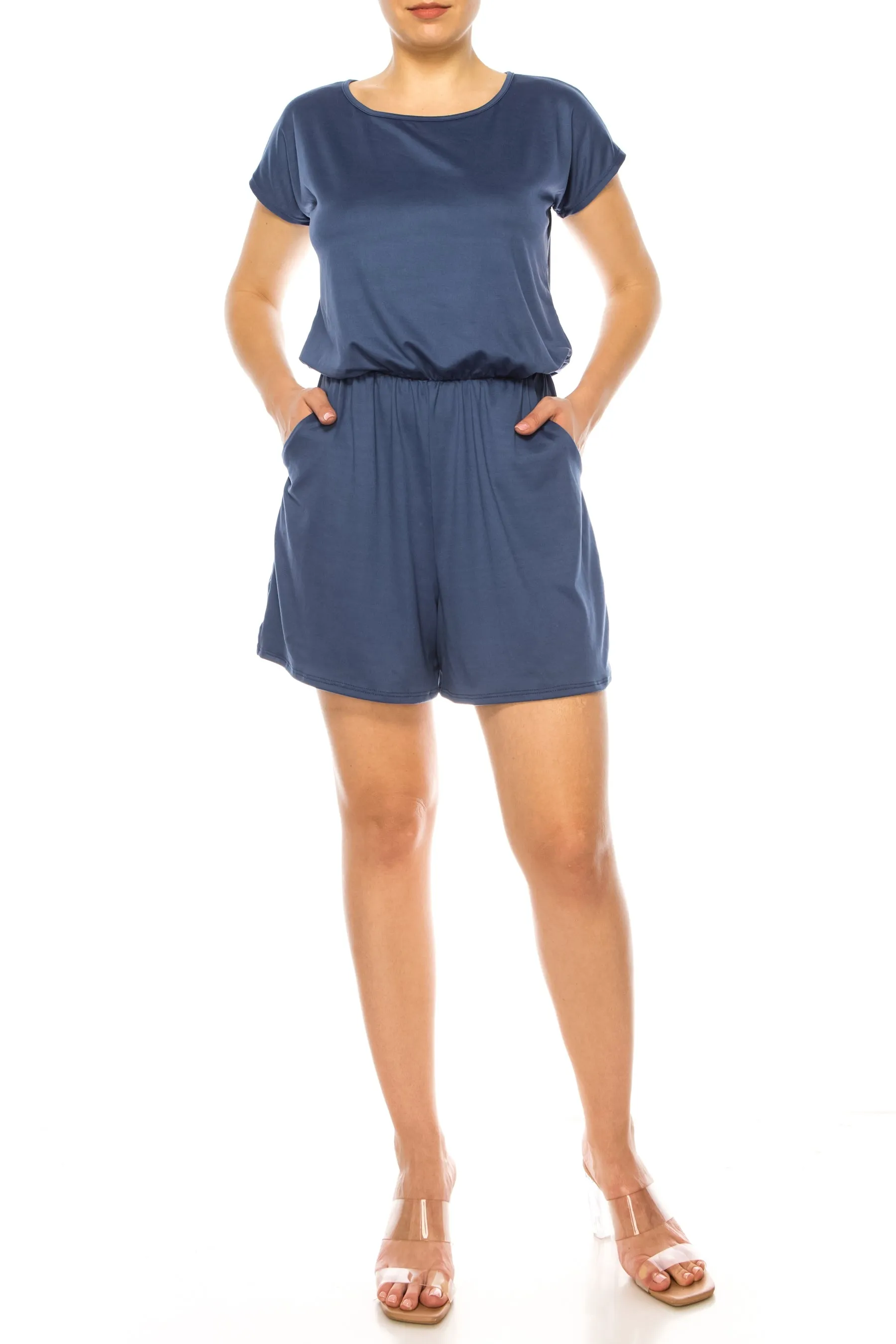 Soft Short Sleeve Romper for Women with Tie Back and Pockets D877 $10.50 EACH