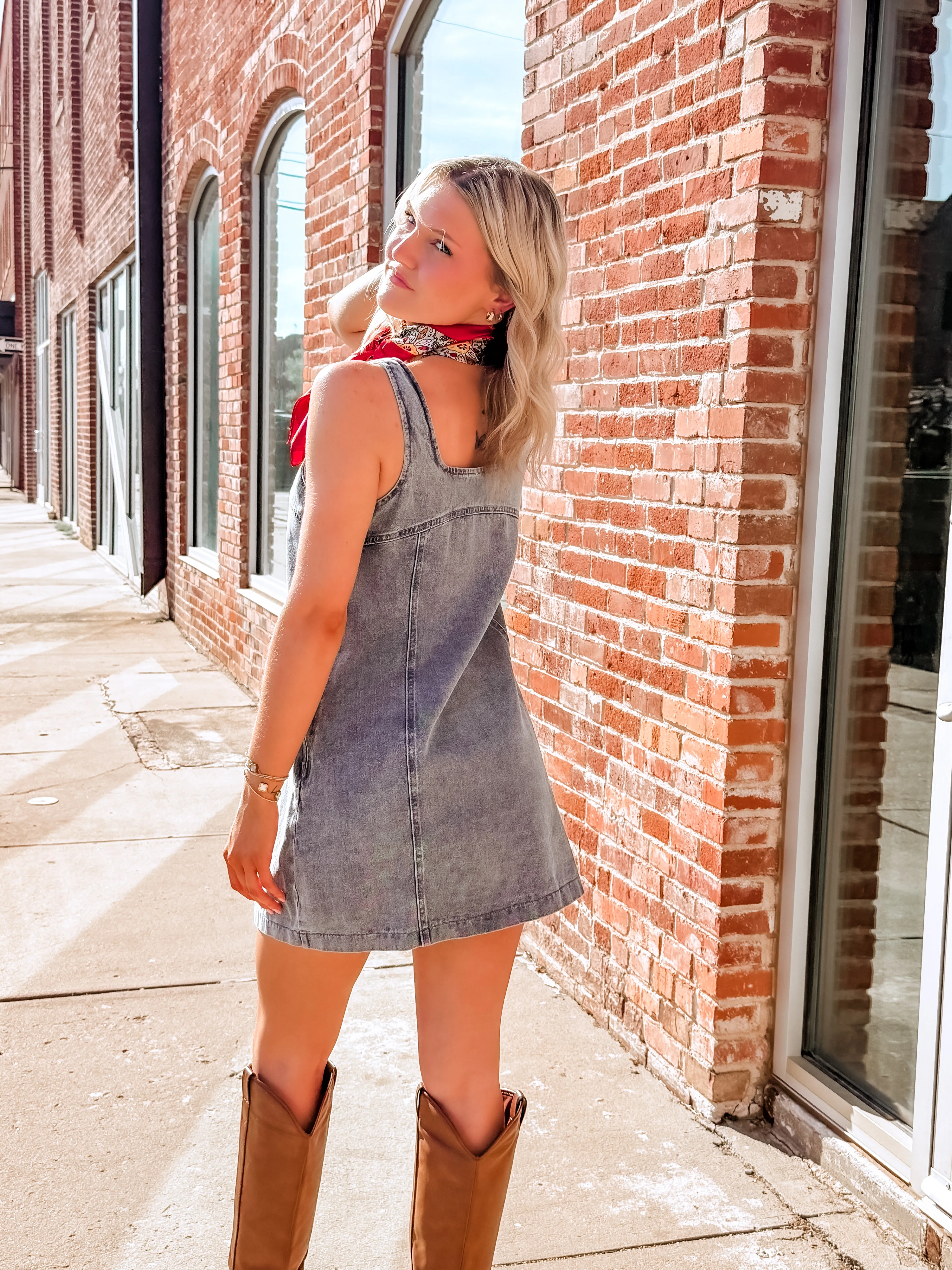 Square Neck Denim Mini Dress