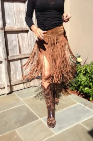 Suede Fringe Skirt