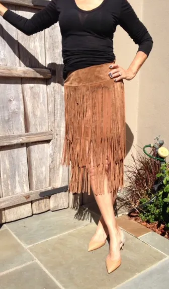 Suede Fringe Skirt