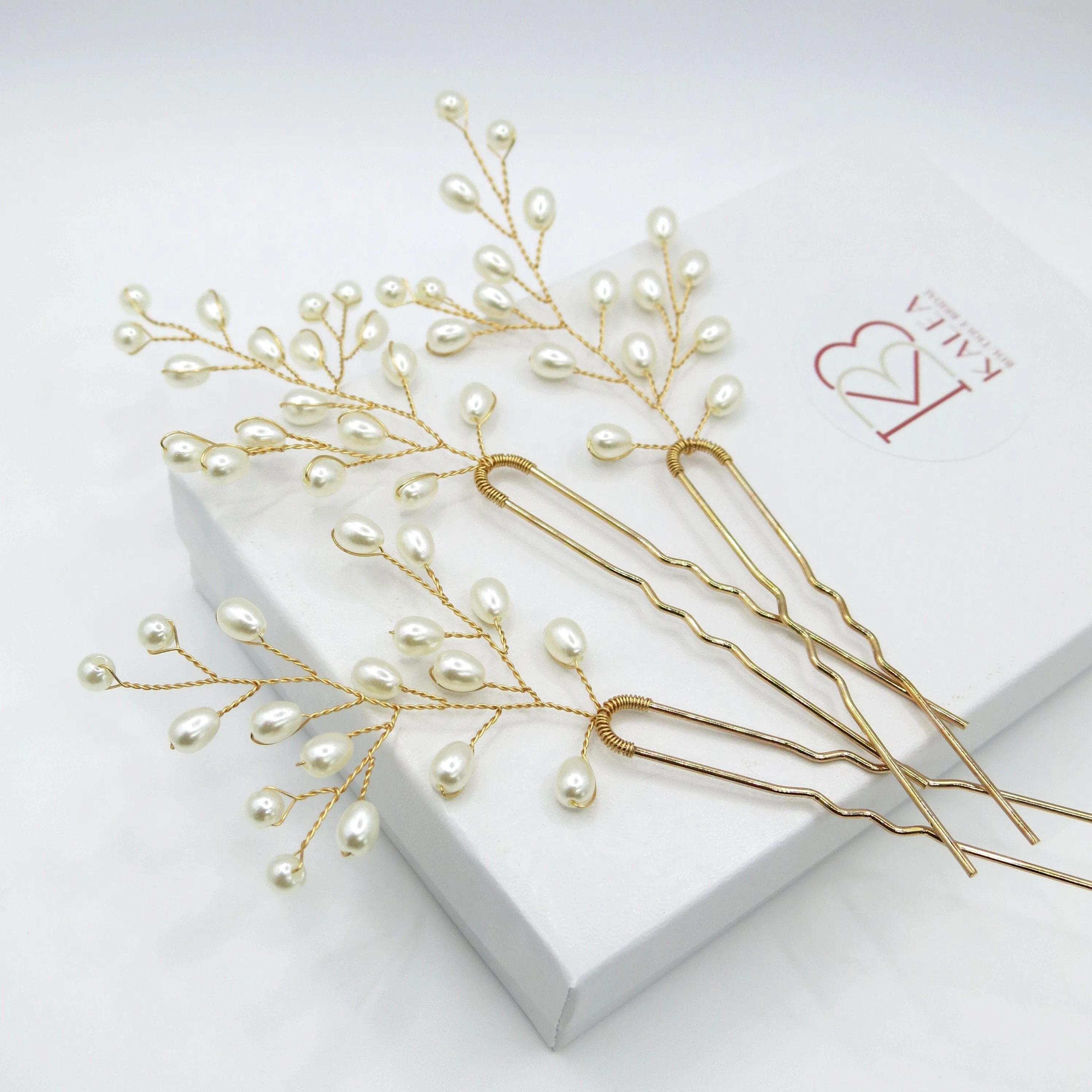Tree Branch Pearl Wire 3 PC Hairpin Set, Wedding Floral Hair Pin, Bridal Pearl Wire Large Hairpins, Set of 3