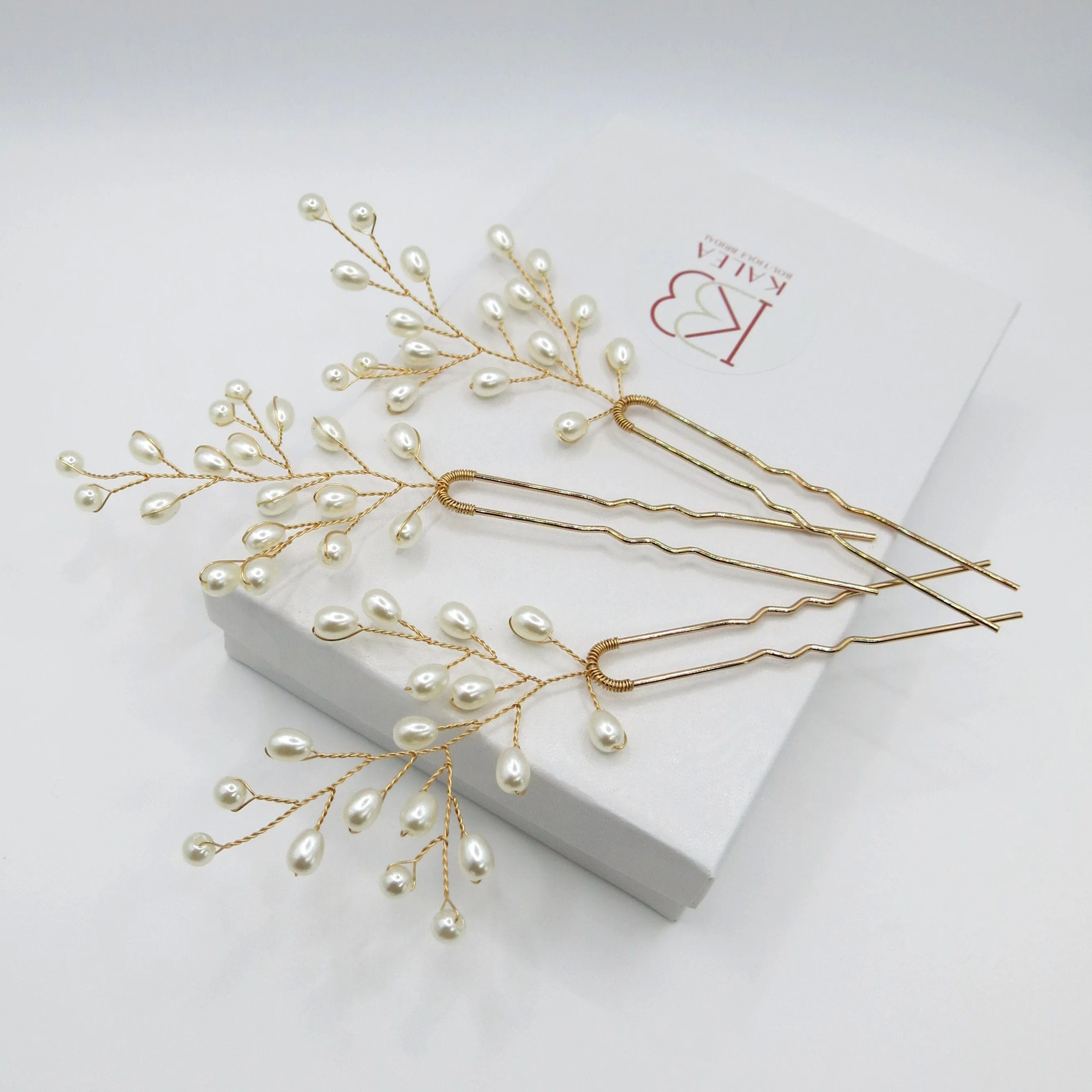 Tree Branch Pearl Wire 3 PC Hairpin Set, Wedding Floral Hair Pin, Bridal Pearl Wire Large Hairpins, Set of 3