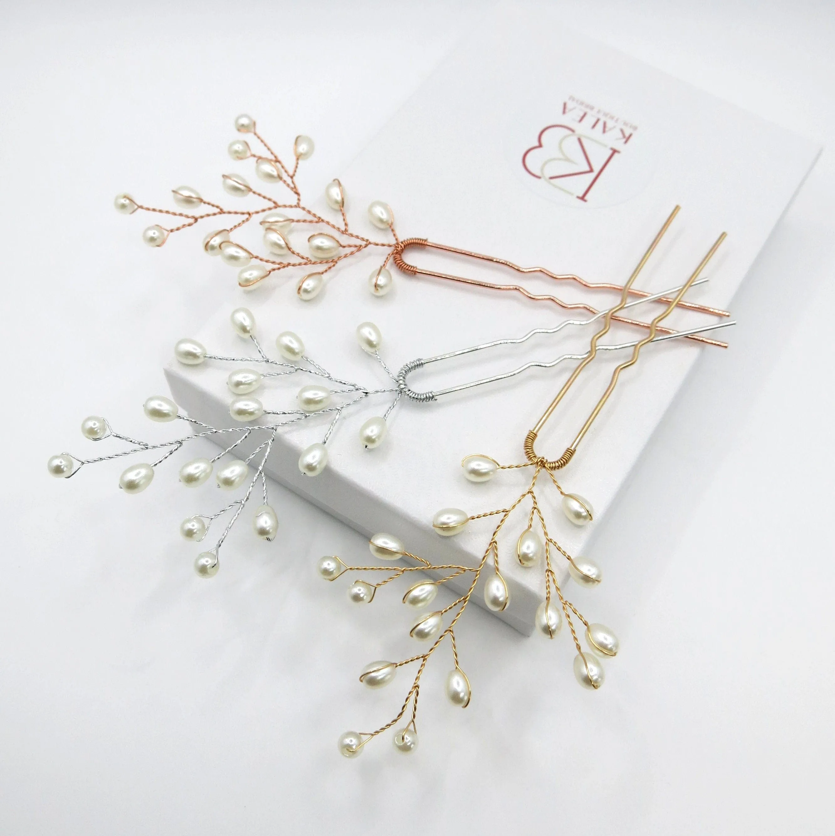 Tree Branch Pearl Wire 3 PC Hairpin Set, Wedding Floral Hair Pin, Bridal Pearl Wire Large Hairpins, Set of 3