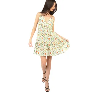 Tunnel Detail Multi Color Printed Mini Dress – Vibrant & Flirty