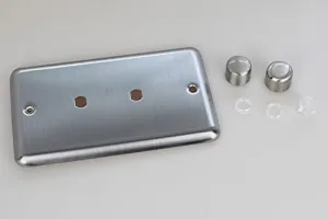 Varilight Matrix 2-Gang Double Plate Unpopulated Dimmer Kit. Classic Matt Chrome Finish (Brushed Steel Effect) Finish