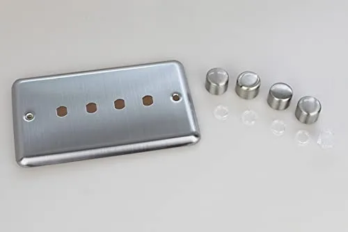 Varilight Matrix 4-Gang Double Plate Unpopulated Dimmer Kit. Classic Matt Chrome Finish (Brushed Steel Effect) Finish