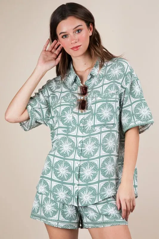 VERY J Tropical Printed Shirt Top & Shorts Set