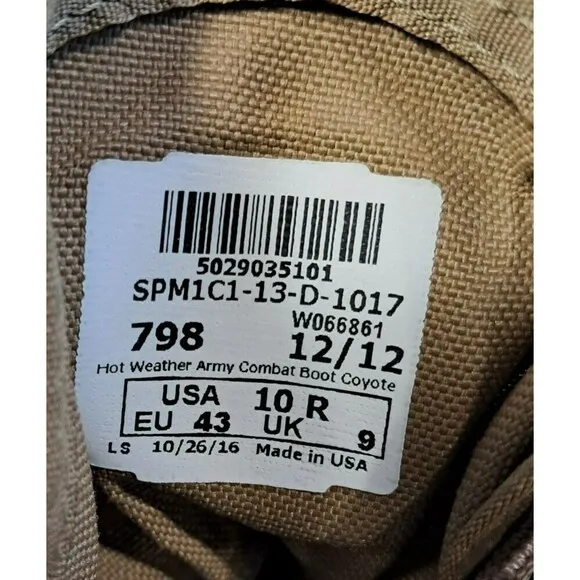 Vibram 798 Hot Weather Army Combat Boot Coyote SPE1C1-17-D-1004 Size 10 R EUC