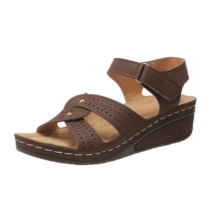 Wedge Heels Sandals Summer Shoes With Velcro Roman Shoes
