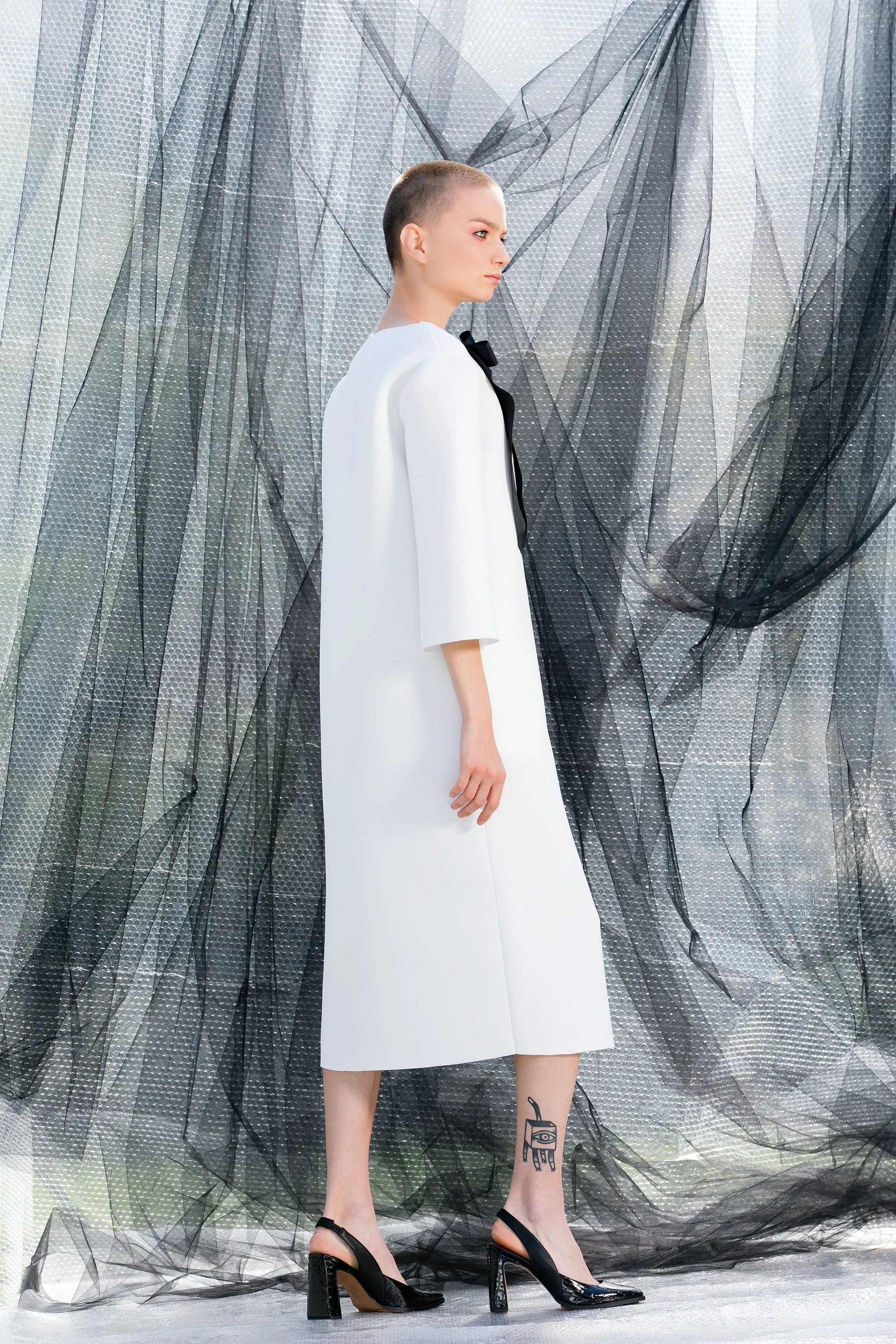White Futuristic Dress, Neoprene Dress with Long Sleeves, Formal Dress, White Avant Garde Clothing, Winter Dress with Loose Fit