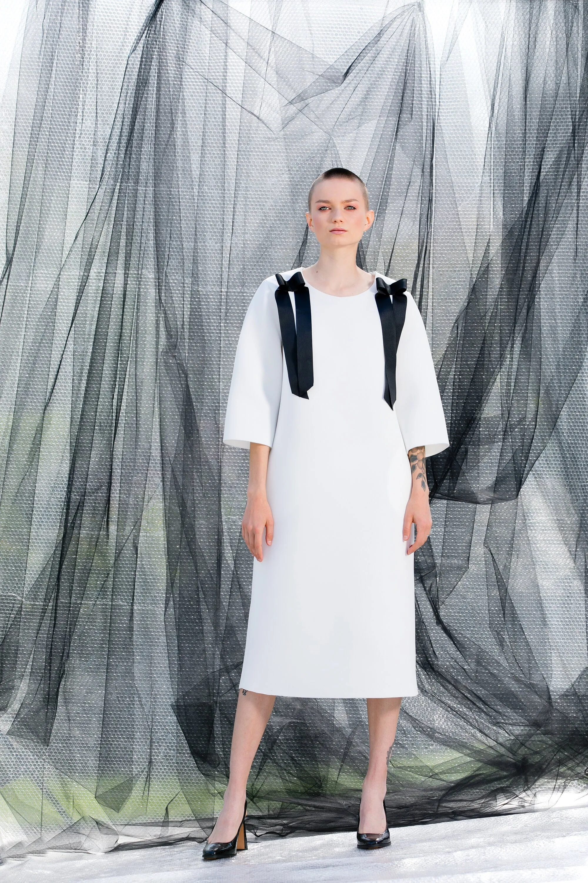 White Futuristic Dress, Neoprene Dress with Long Sleeves, Formal Dress, White Avant Garde Clothing, Winter Dress with Loose Fit