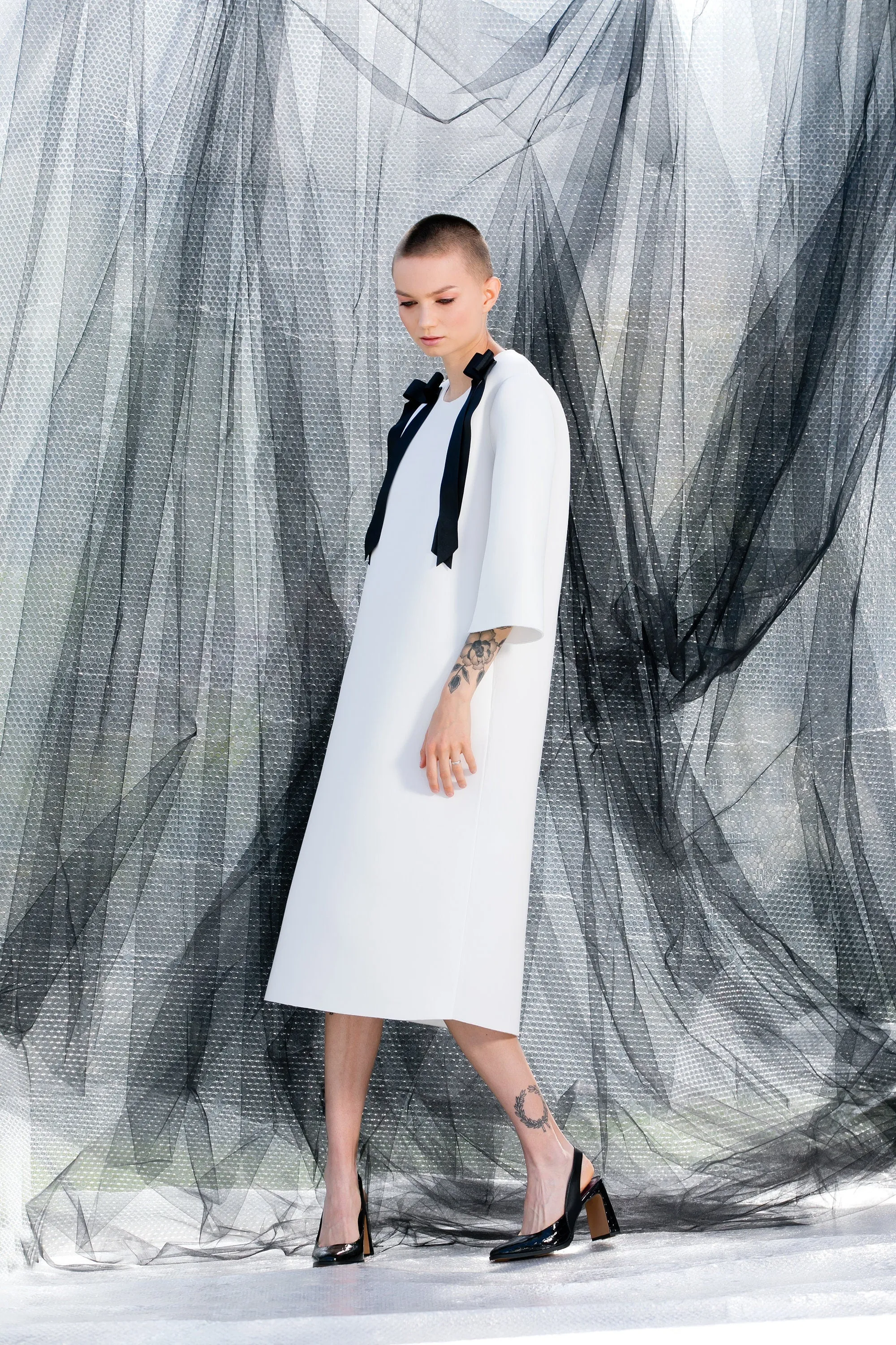 White Futuristic Dress, Neoprene Dress with Long Sleeves, Formal Dress, White Avant Garde Clothing, Winter Dress with Loose Fit