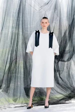 White Futuristic Dress, Neoprene Dress with Long Sleeves, Formal Dress, White Avant Garde Clothing, Winter Dress with Loose Fit