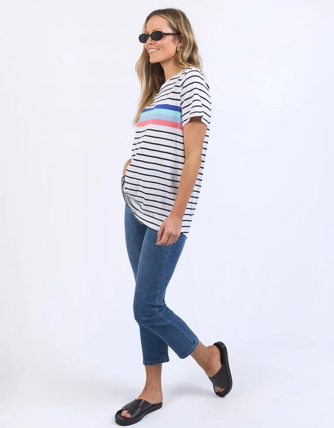 Zena Tee - White/Navy Stripe