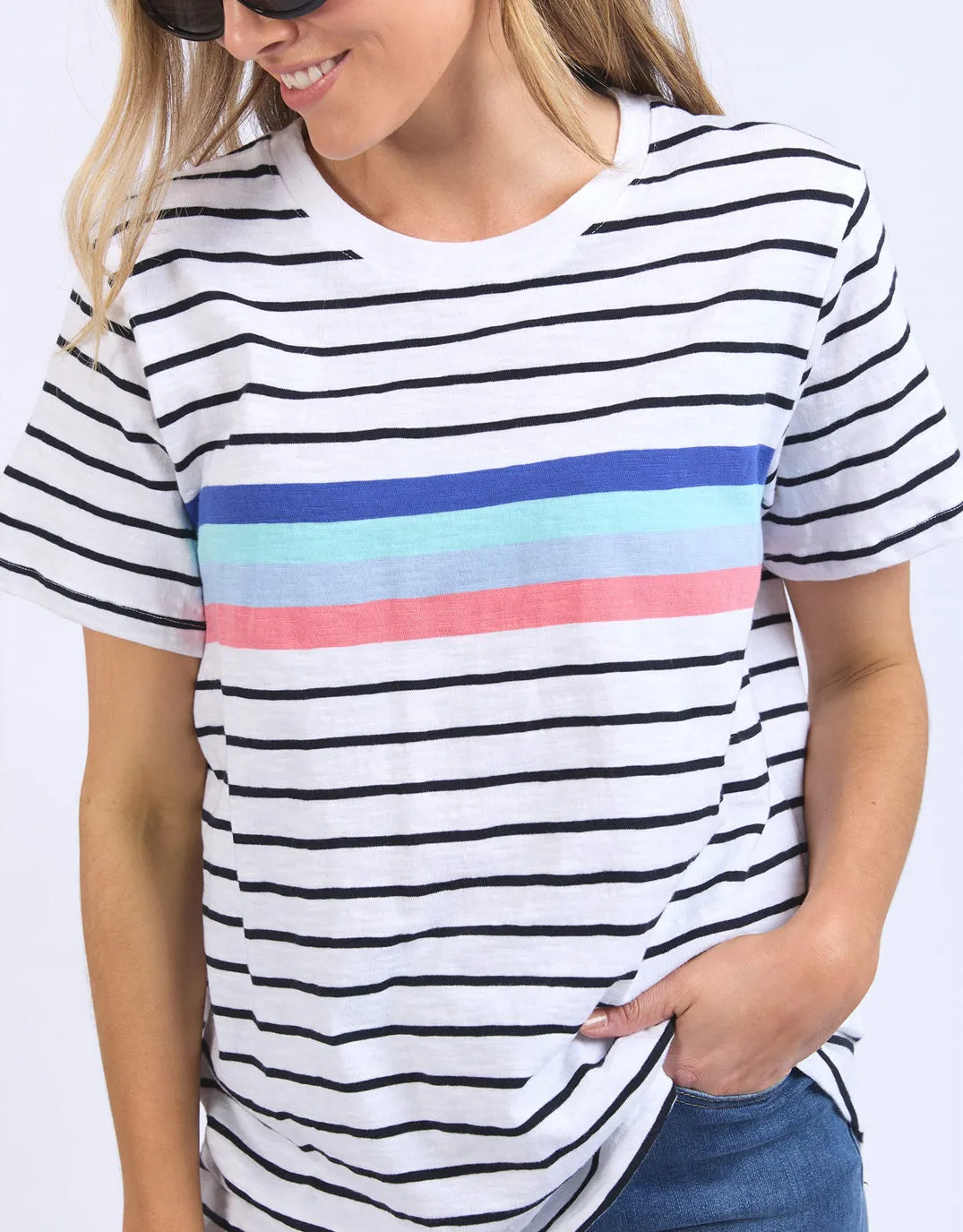 Zena Tee - White/Navy Stripe