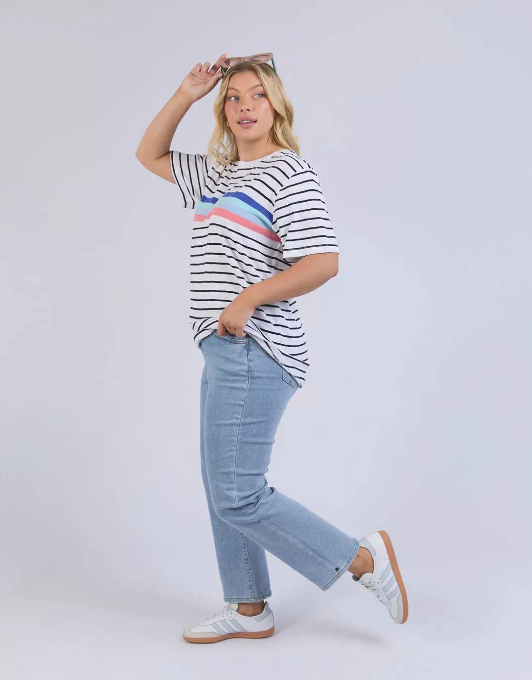 Zena Tee - White/Navy Stripe