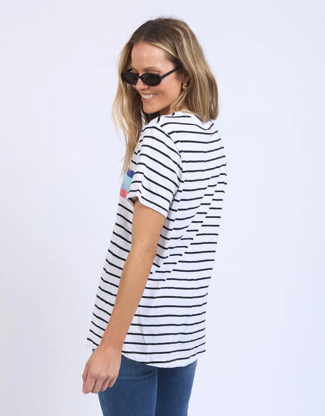 Zena Tee - White/Navy Stripe
