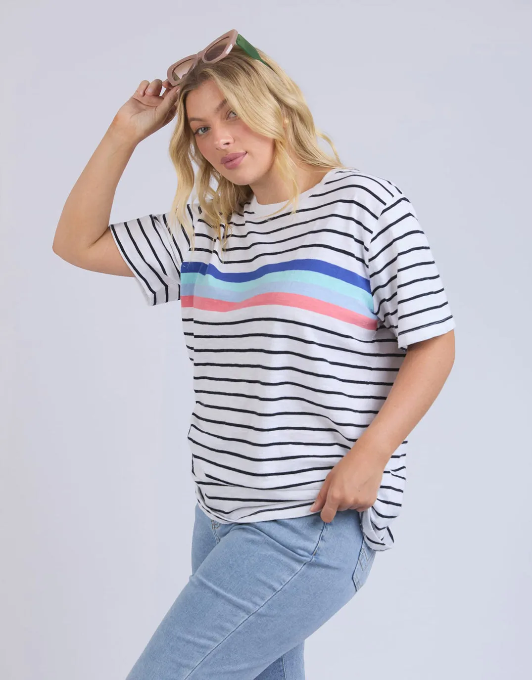 Zena Tee - White/Navy Stripe