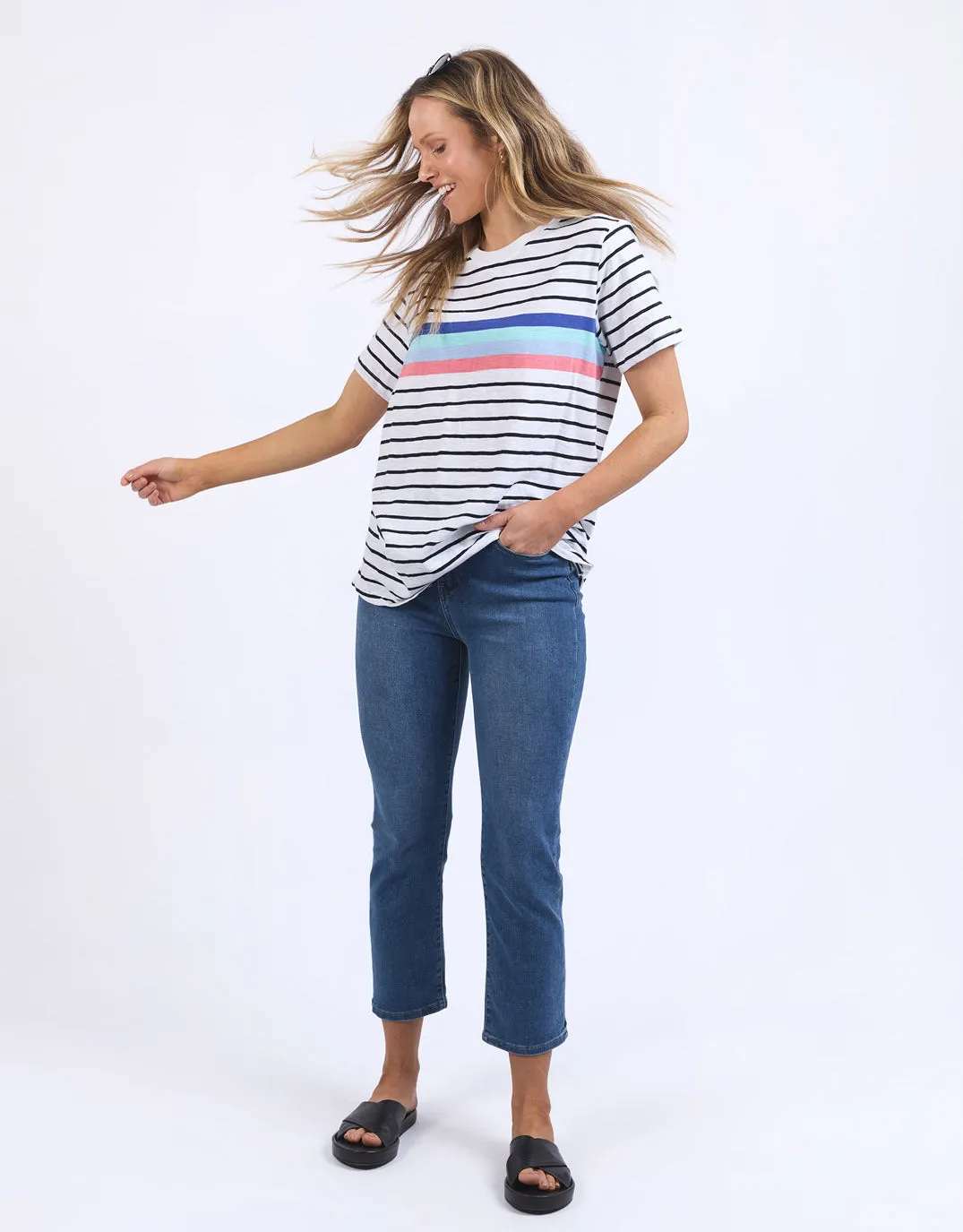 Zena Tee - White/Navy Stripe