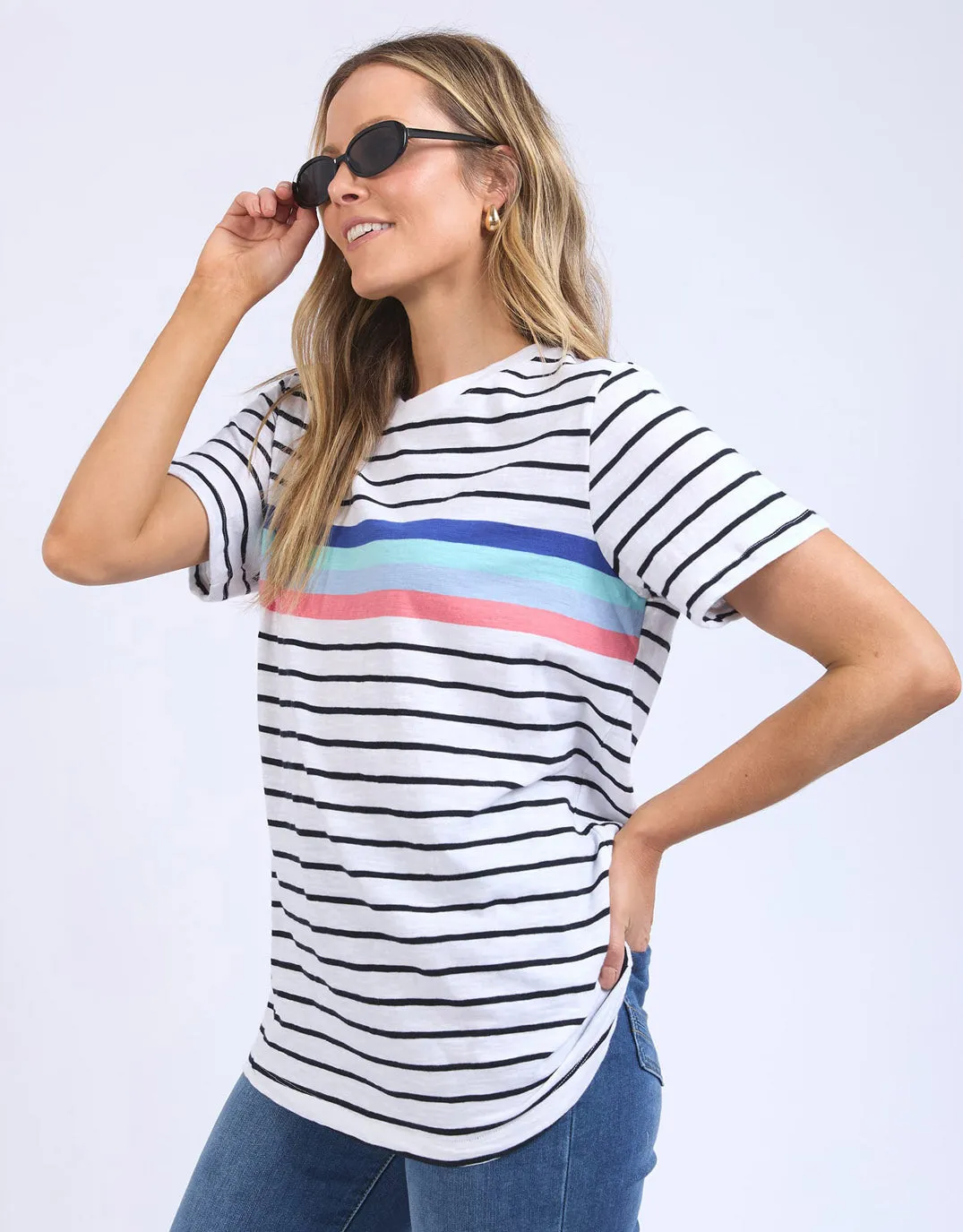 Zena Tee - White/Navy Stripe