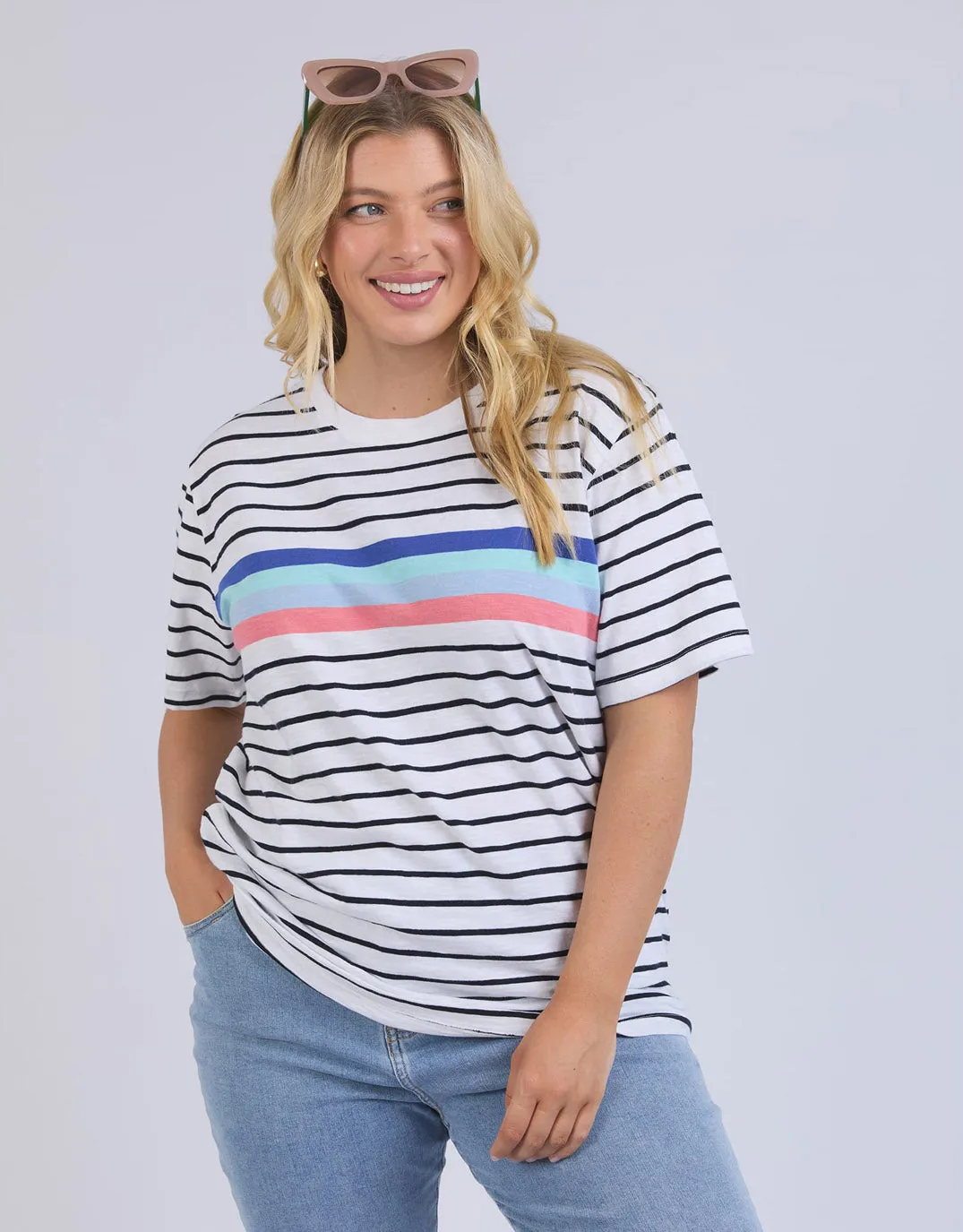 Zena Tee - White/Navy Stripe
